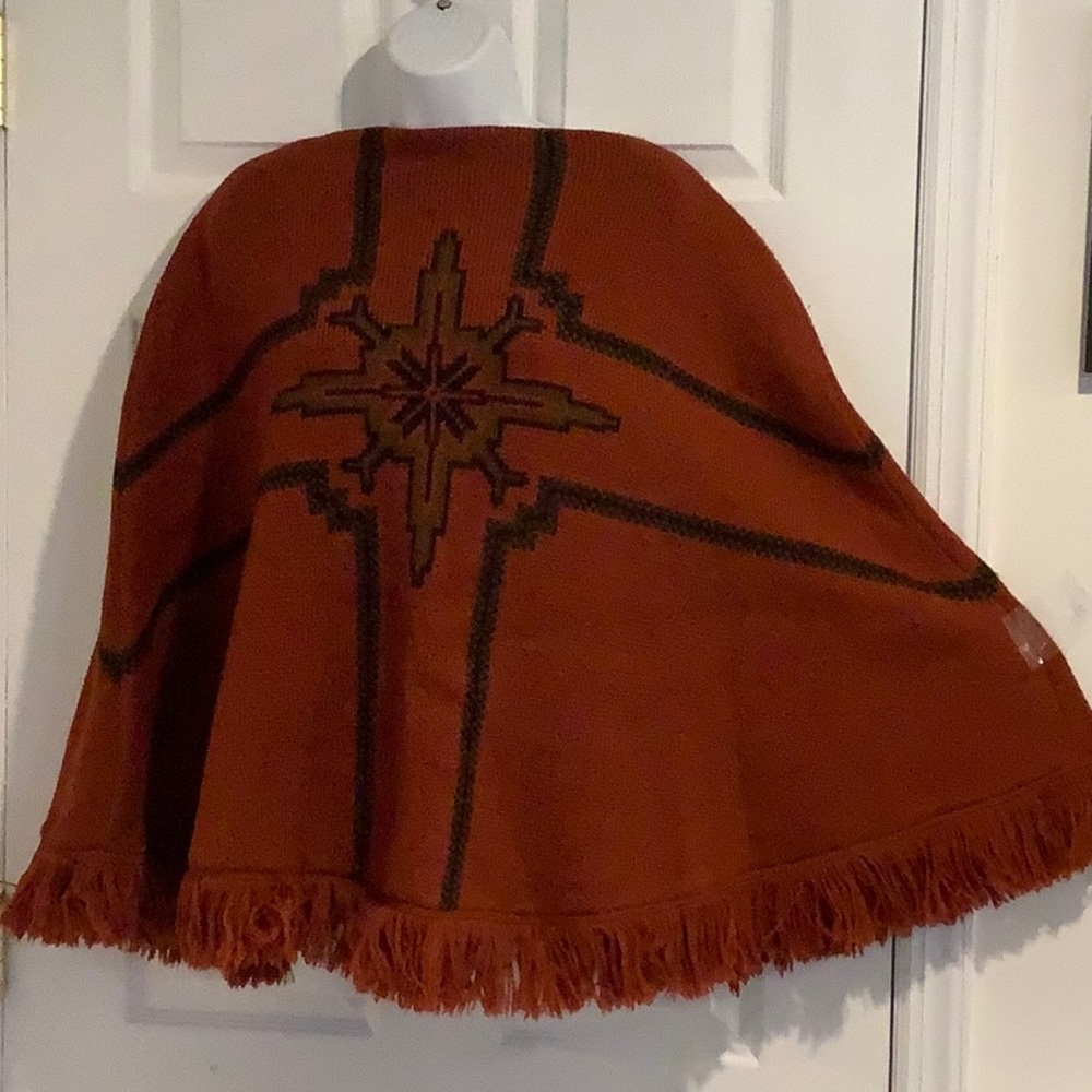 VINTAGE JANUS OF NORWAY 100% Pure Wool Norse Orange Nordic Shawl Cape Poncho - Picture 2 of 7